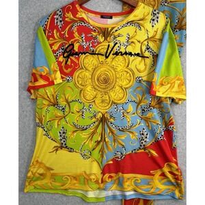 Versace Barocco Acanthus Multicolor T-Shirt 42 Authentic Made In Italy Top